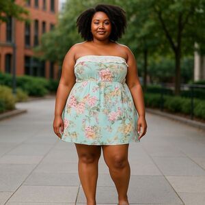 Rue21 Strapless Floral Dress in Mint and Pink